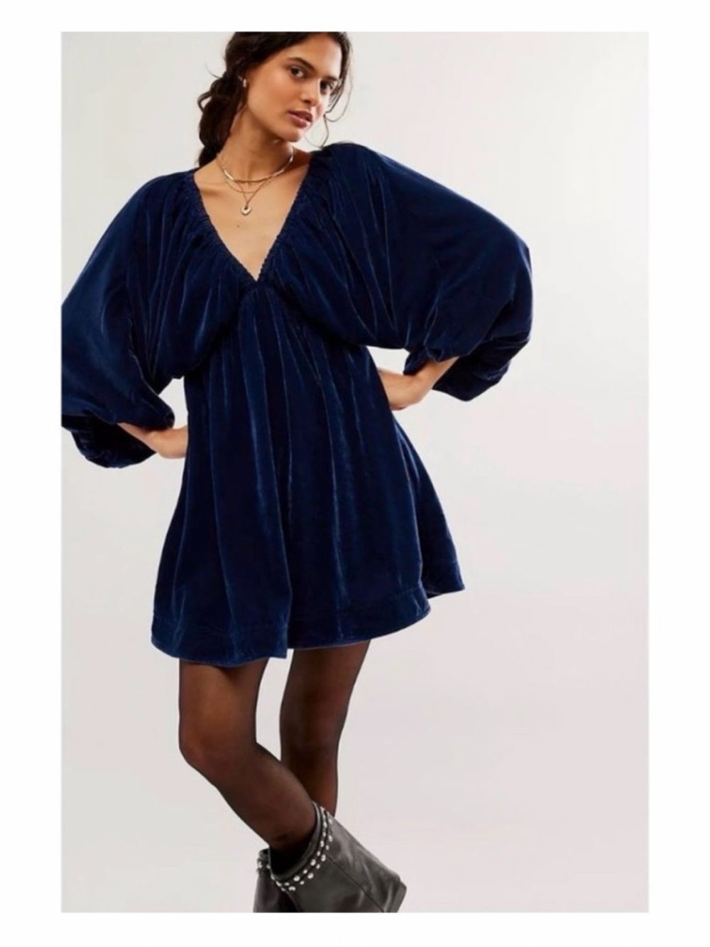 Free People Portia Velvet Mini Dress with Balloon Sleeves